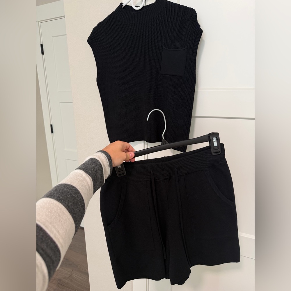 Black Ribbed Top and Shorts Set size small 2 piece set 
Summer